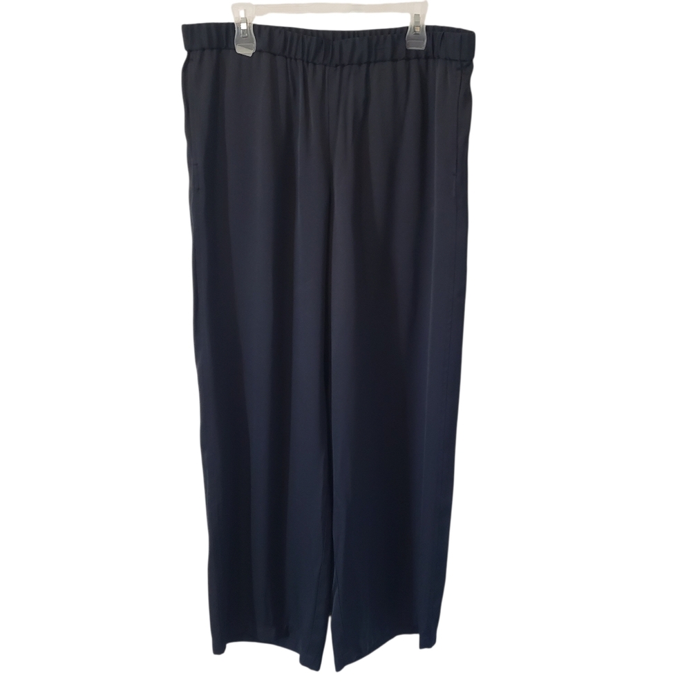 J Jill Satin Crepe Wide Leg Elastic‎ Waist Pants Size Large Color Greystone
